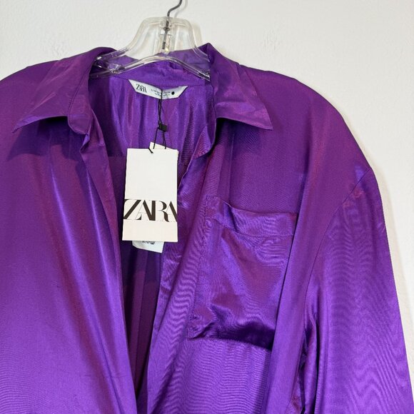 Zara Satin Effect Purple Wrap Dress Mini Medium - Picture 9 of 15